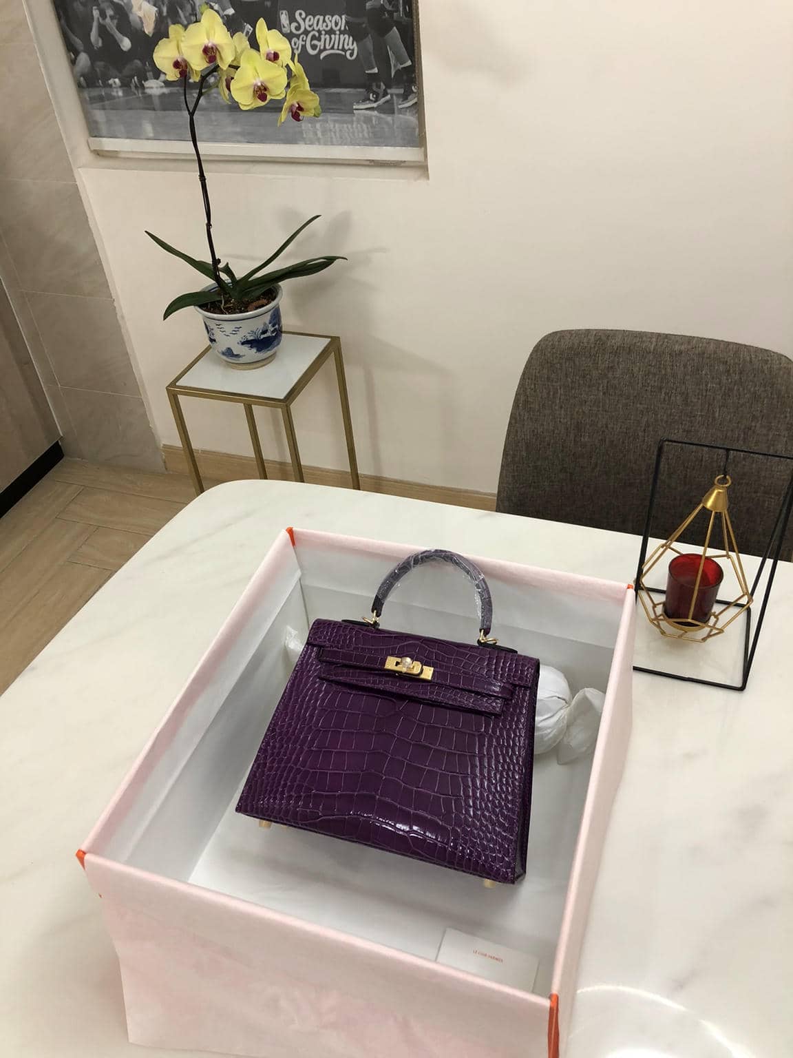 Kelly Crocodile-Embossed Cow Leather-24